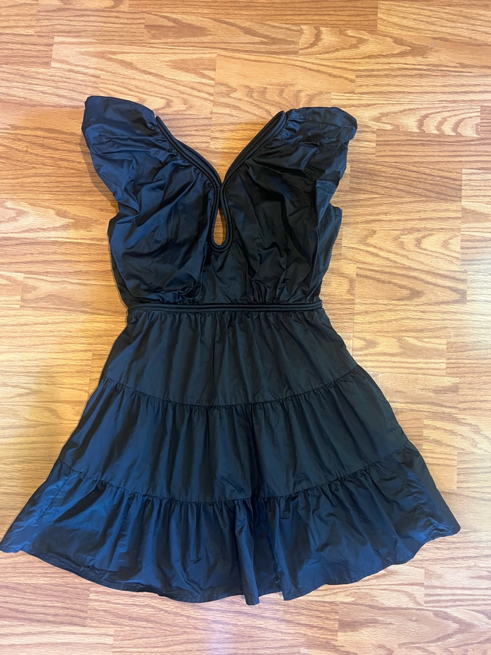 Karina Grimaldi Black Tiered Dress with Puff Sleeves